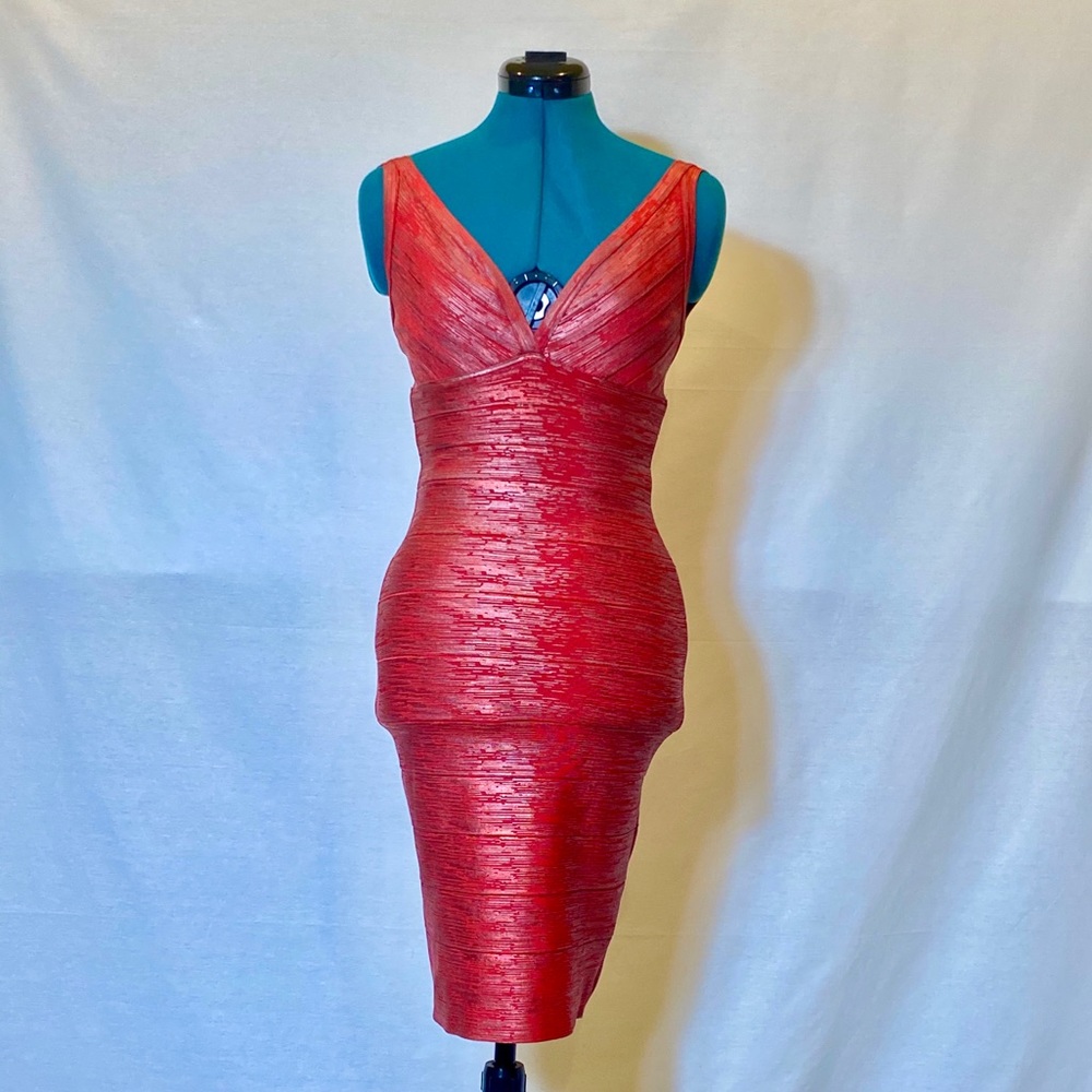 Bandage body red metallic foil mini dress size S, HL like - Picture 3 of 9